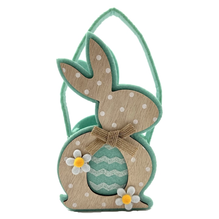 Cosulet decorativ de Paste iepuras din pasla si lemn verde