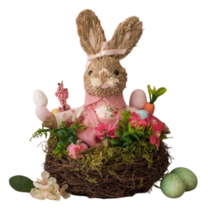 Decoratiune de Paste cu Cuib Iepuras & Oua Ø24x30cm