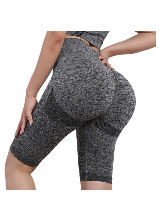 Fitness rövid leggings, TREXORA, magas derék, fenékemelő hatás, fekete/szürke, S