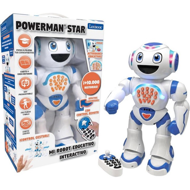 Powerman Star Robot Toy, távirányító, járás és beszéd, programozható, spanyol változat, 4 év, LEXIBOOK