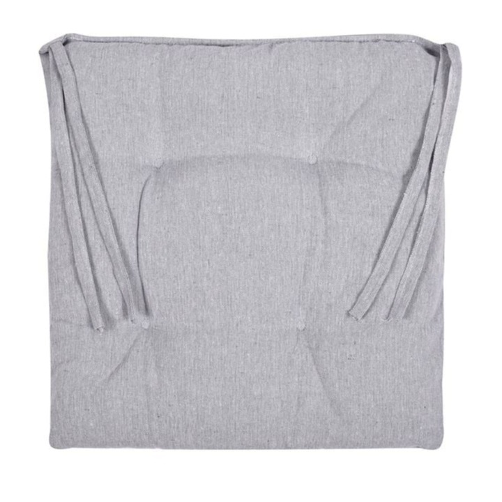 Perna pentru scaun, cu doua fete, patrata, cu siret de prindere, din bumbac, gri, 40x40x5cm