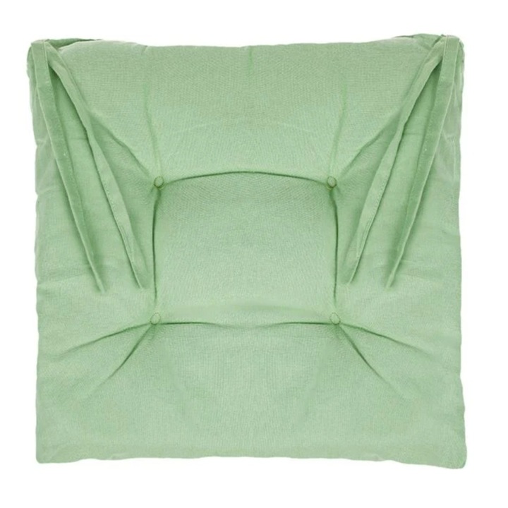 Perna pentru scaun, cu doua fete, patrata, cu siret de prindere, din bumbac, verde, 40x40x5cm