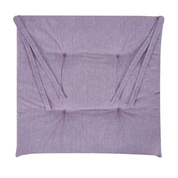Perna pentru scaun, cu doua fete, patrata, cu siret de prindere, din bumbac, lila, 40x40x5cm