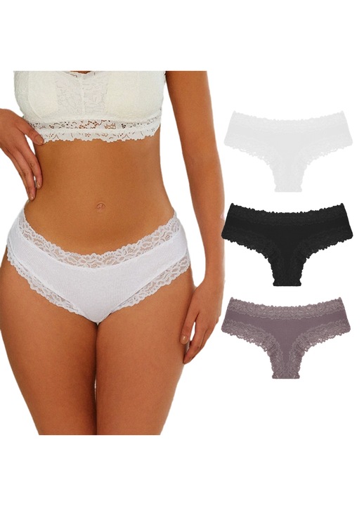 Set 3 Chiloti Dama, TREXORA, Bumbac, Culoare Multicolor, Marime XL