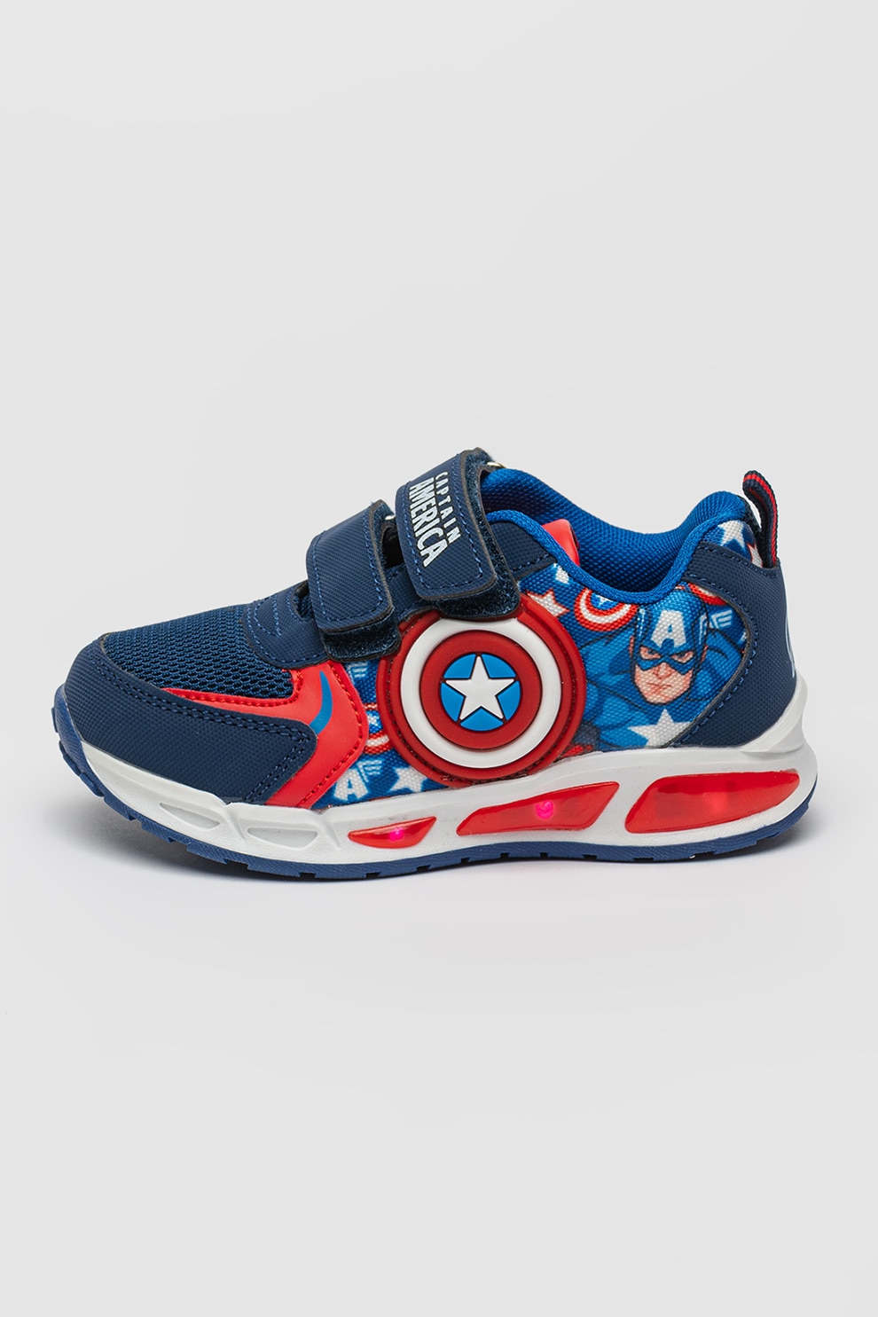 Marvel, Pantofi sport cu LED Captain America, Rosu, Alb, Bleumarin, 32 EU