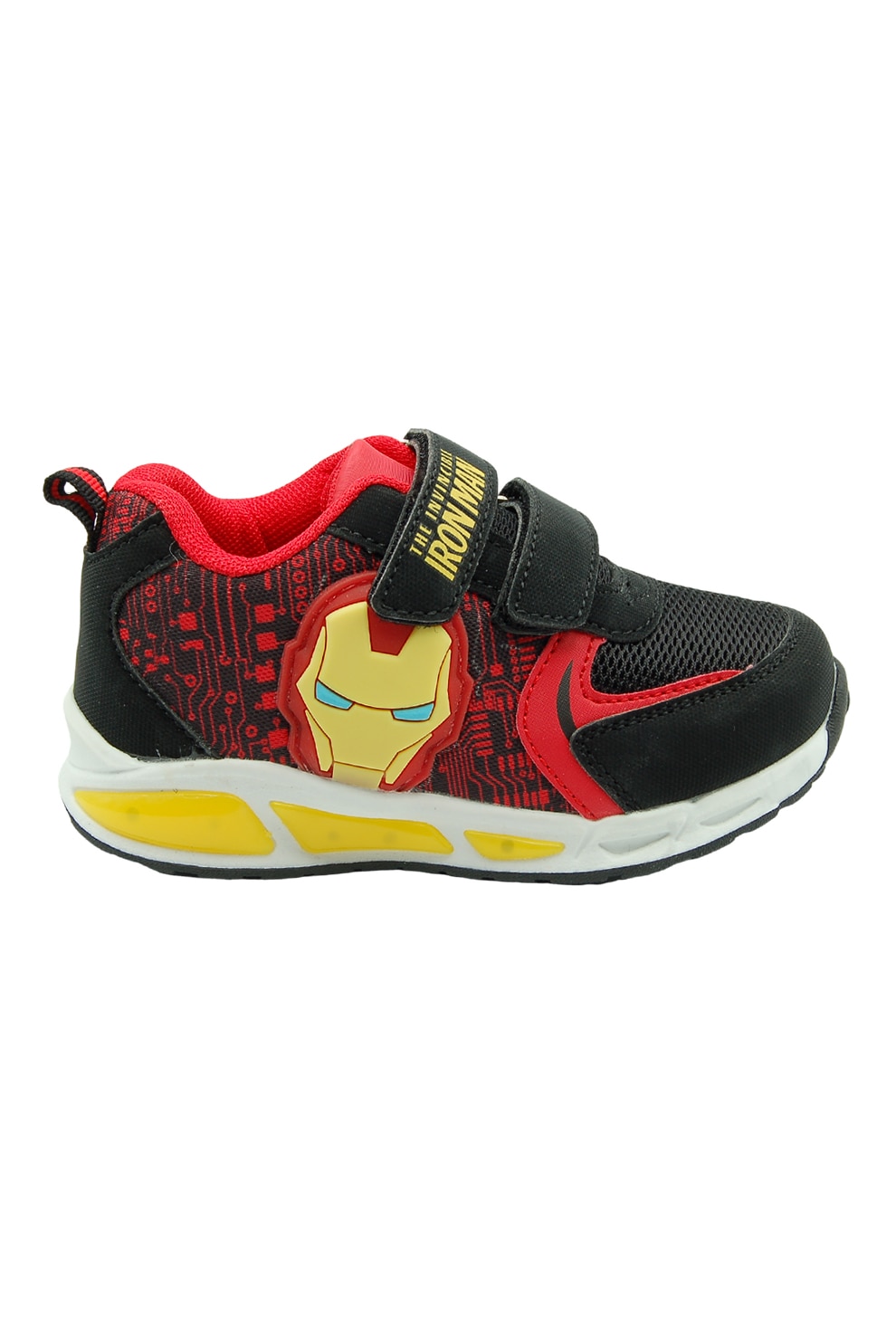 Marvel, Pantofi sport cu velcro si LED, Rosu, Negru, Galben, 29 EU