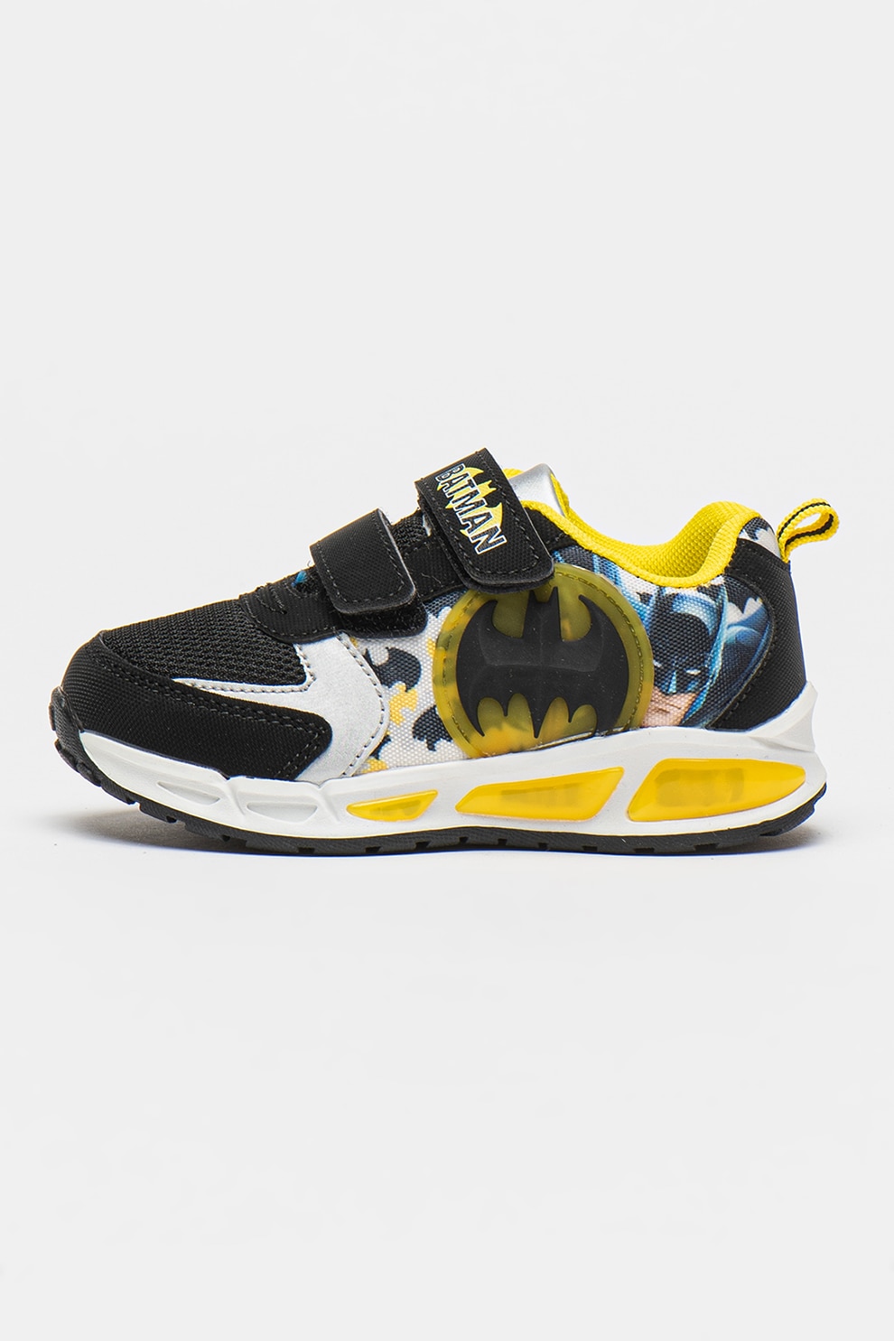 Warner Bros, Pantofi sport cu inchidere velcro si tematica Batman, Negru, Alb optic, 29 EU