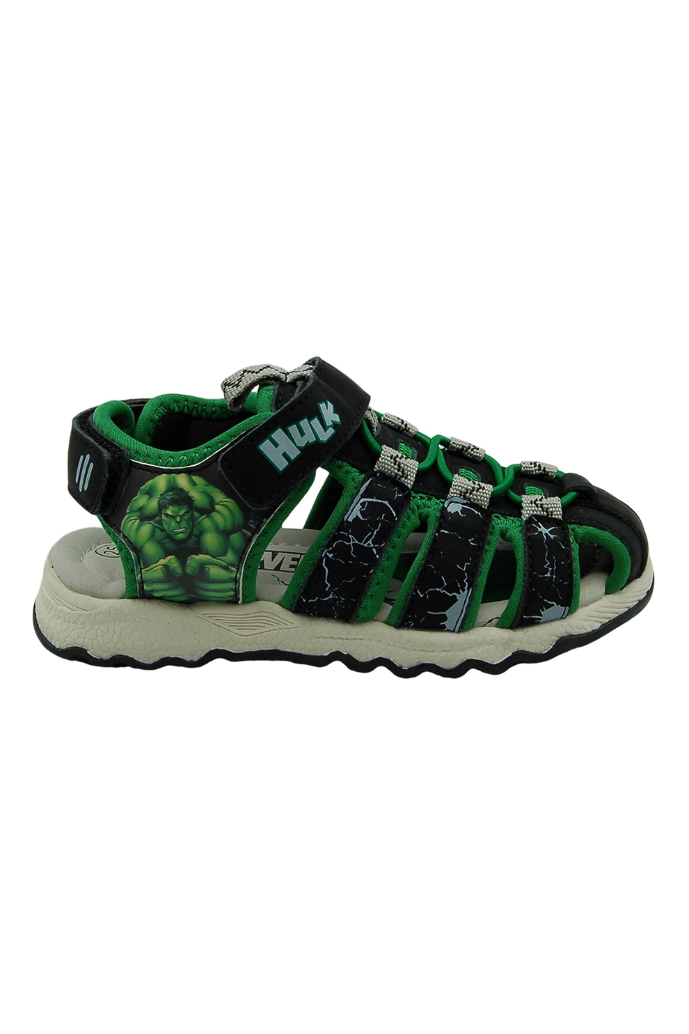 Marvel, Sandale cu velcro si Hulk, Verde, Negru, 26 EU
