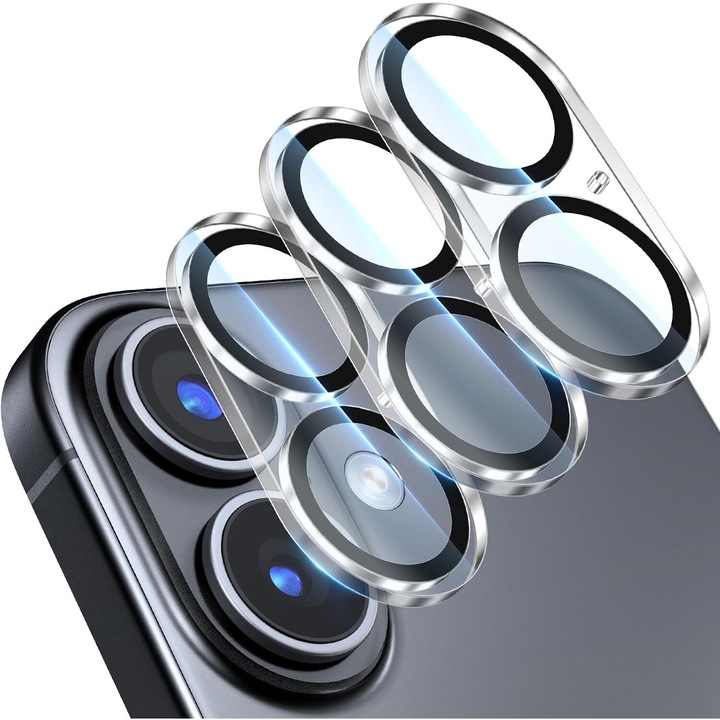Giftorld [3 pachet] Protector de lentile camerei, sticla temperata 9H, anti-zgarieturi, claritate HD, acoperire completa, pentru iPhone 16, iPhone 16 Plus, transparent