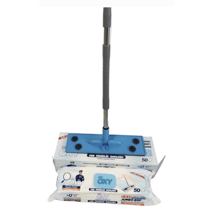 Set Mop Plat Mr Oxy + Servetele umede 50 buc/pac, pentru curatenie