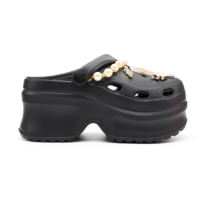 Papuci de Dama, Cu Platforma si accesorii, Din Spuma, PD1025, Negru, 40-41