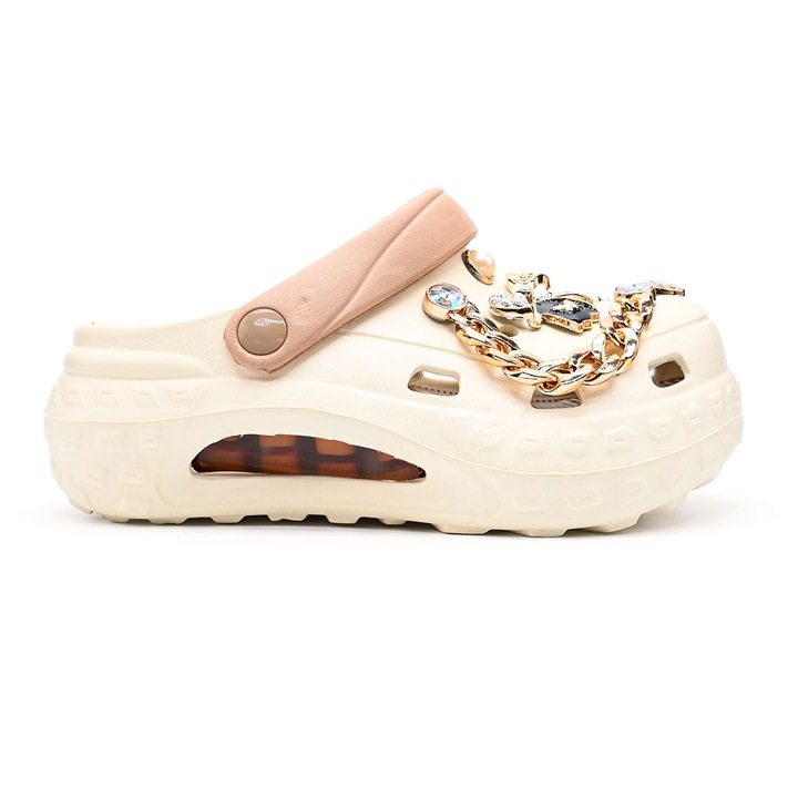 Papuci de Dama, Cu Platforma si accesorii, Din Spuma, PD1027, Bej, 41