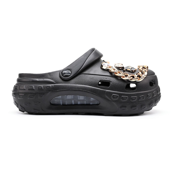 Papuci de Dama, Cu Platforma si accesorii, Din Spuma, PD1027, Negru, 37