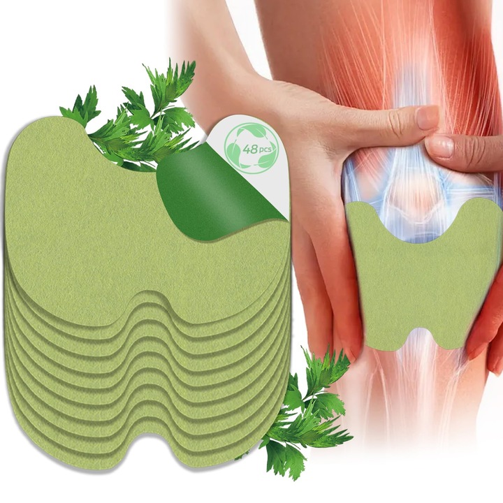 Set 24 plasturi pe baza de plante pentru ameliorarea durerilor articulare, Extract natural de pelin, reduc inflamatia genunchilo, extract de pelin, efect de moxibustie, 10-12 ore, design ergonomic