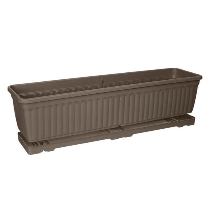 Jardiniera 71x18.5x17cm - 15L Mocca din Plastic cu Farfurie Integrata