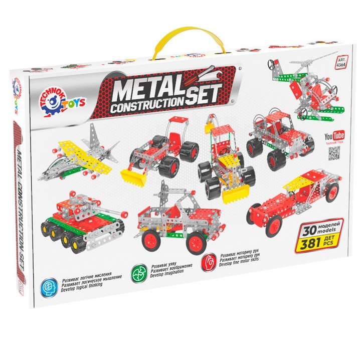 Set de constructie metalic, TechnoK, modele de transport, instructiune pas cu pas, 49x30x4,5cm