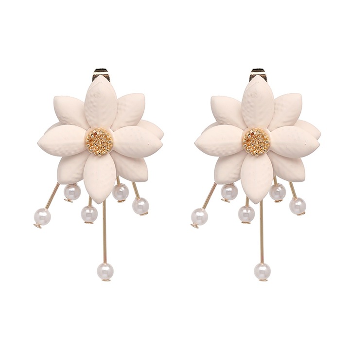 Cercei dama, Enforose, model flori, auriu/alb