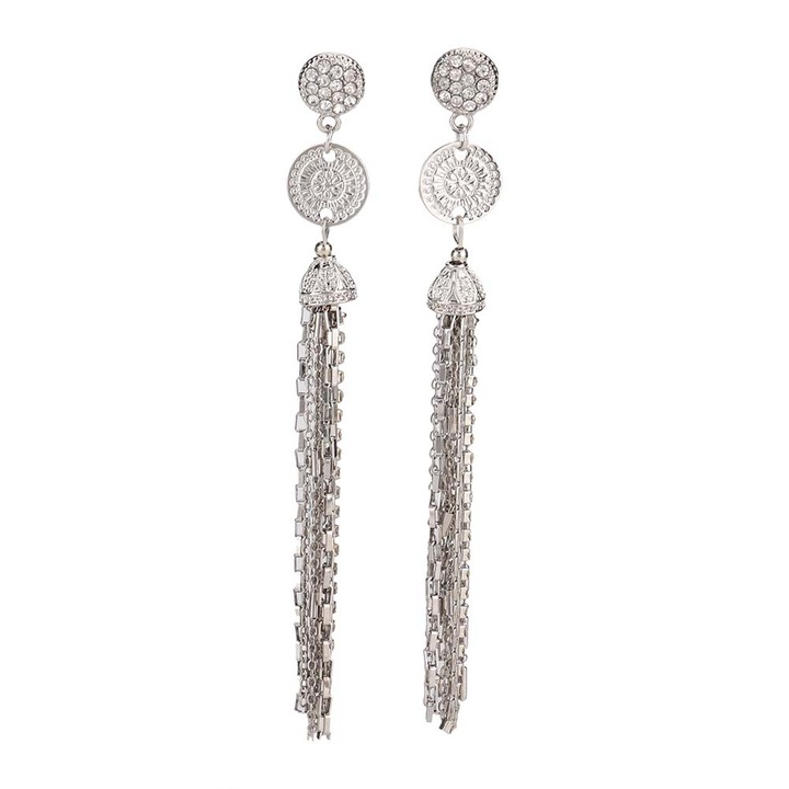 Cercei lungi din aliaj cu strasuri și ciucuri – bijuterii, accesorii, cadou