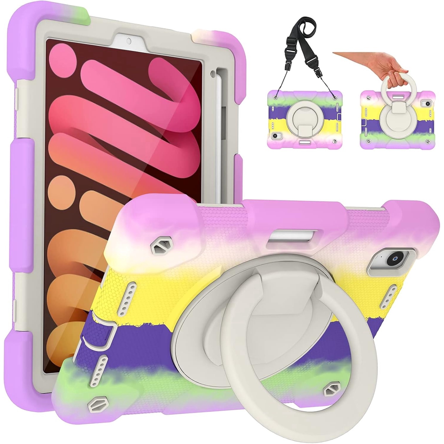 Husa premium Sigloo pentru Apple iPad Mini 7/6 (2024/2021), 8.3" – Protectie Completa, Suport Creion, Stand 360°, Maner, Curea Umar, Anti-Soc, Violet