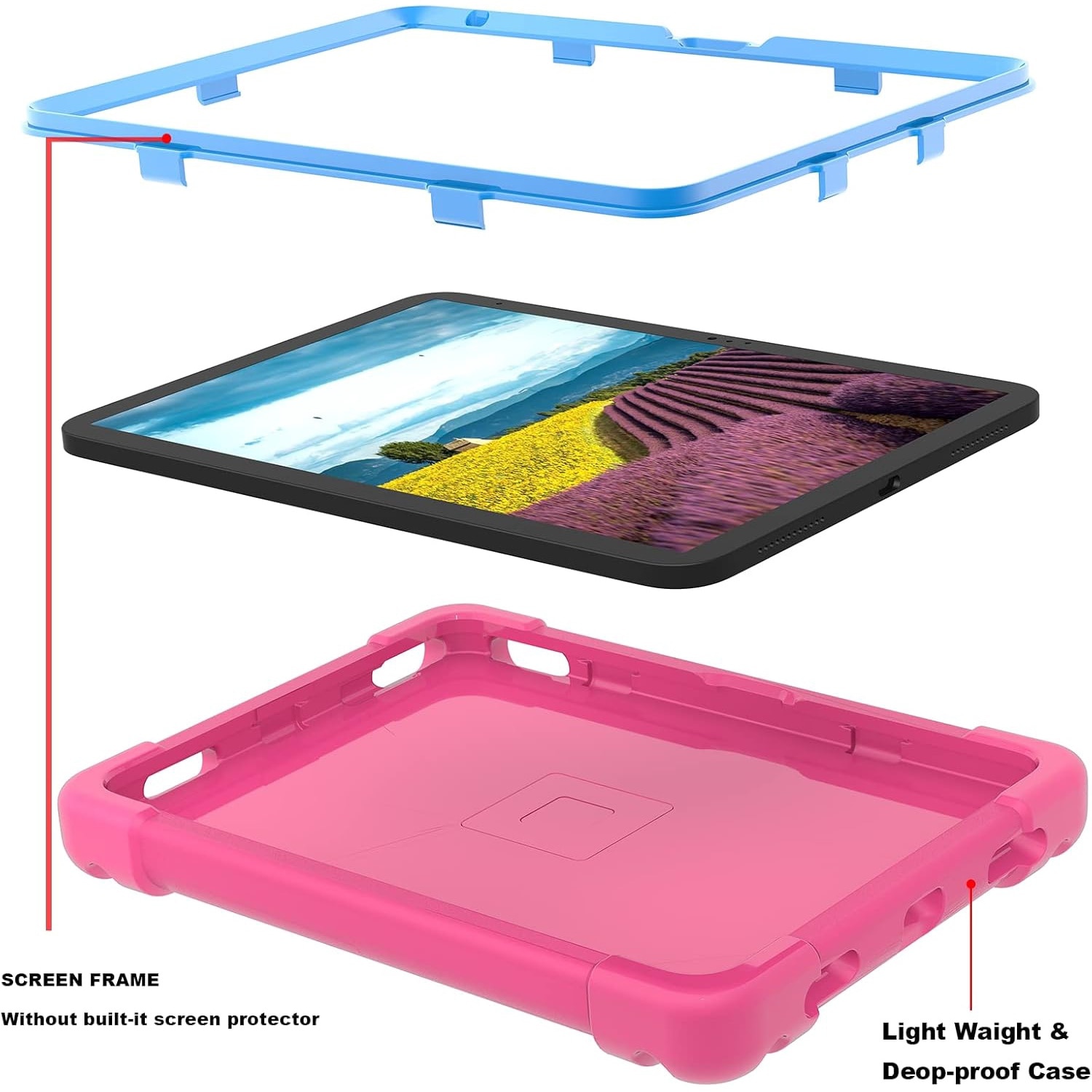 Husa Sigloo pentru tableta Apple iPad Air 11, Air 5, Air 4, (11/10.9 Inch), robusta, cu stand, usoara, rezistenta la socuri, prietenoasa cu copiii, roz rosu + albastru