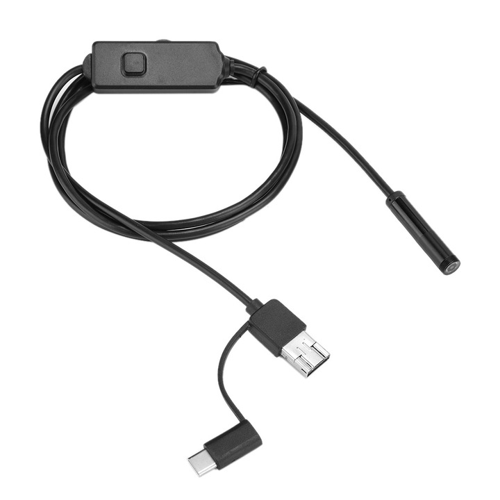 Endoscop Enforose NK-US1 USB 3-in-1 de 8.0mm cu lentila dubla, 6 LED-uri si cablu flexibil pentru Android/PC