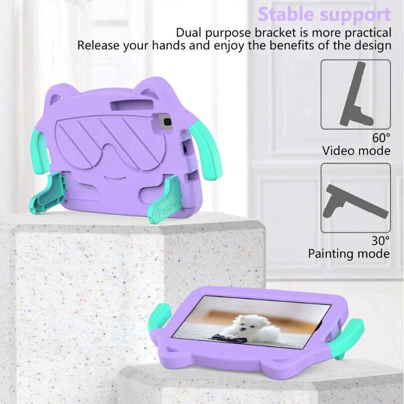 Husa protectie tableta pentru copii, compatibila cu Samsung Galaxy Tab A7 Lite 2021 8.7" (SM-T220/T225/T227), protectie pentru ecran, curea de umar, maner, mov