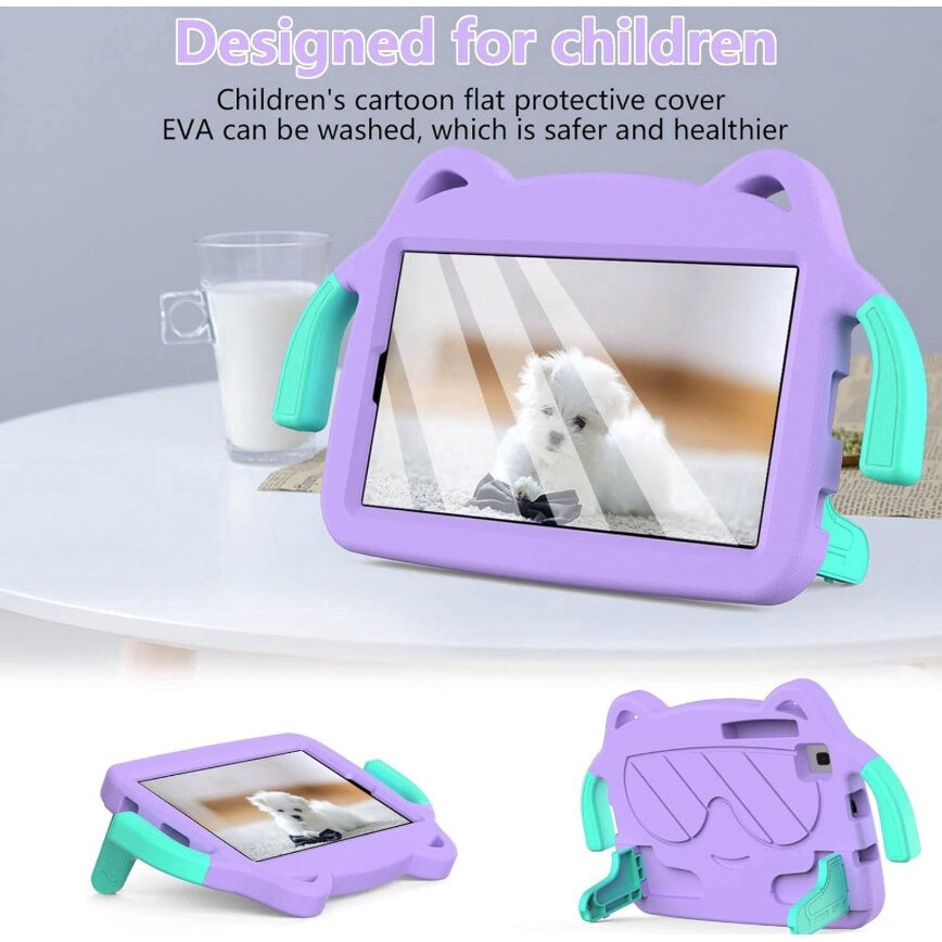 Husa protectie tableta pentru copii, compatibila cu Samsung Galaxy Tab A7 Lite 2021 8.7" (SM-T220/T225/T227), protectie pentru ecran, curea de umar, maner, mov