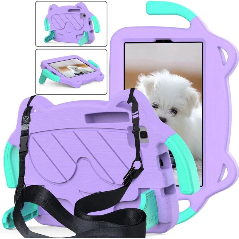 Husa protectie tableta pentru copii, compatibila cu Samsung Galaxy Tab A7 Lite 2021 8.7" (SM-T220/T225/T227), protectie pentru ecran, curea de umar, maner, mov