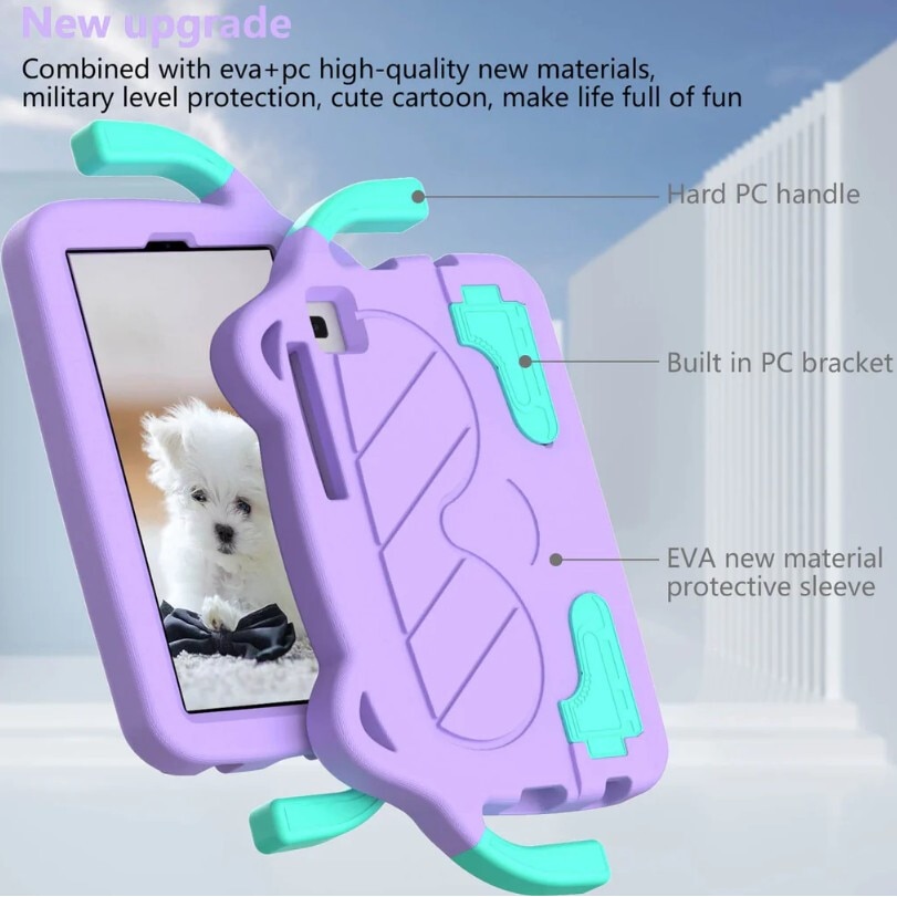 Husa protectie tableta pentru copii, compatibila cu Samsung Galaxy Tab A7 Lite 2021 8.7" (SM-T220/T225/T227), protectie pentru ecran, curea de umar, maner, mov
