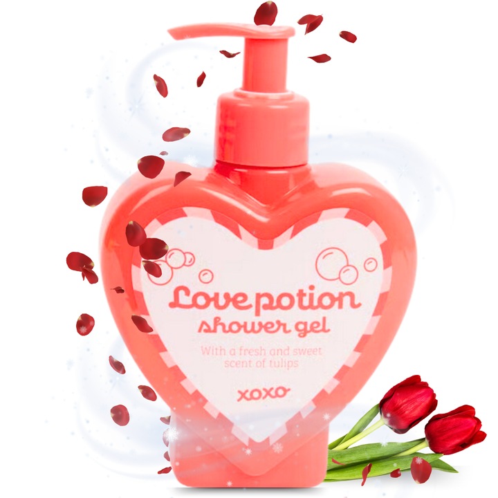 Tusfürdő, Love Potion, vegán formula, egyedi üveg dizájn, tulipán illat, 300 ml