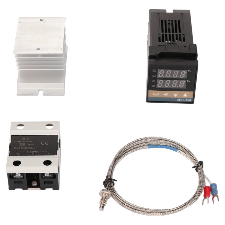 Termostat PID digital 100–240V pentru ferma, controler temperatura cu termocuplu tip K si releu cu stare solida