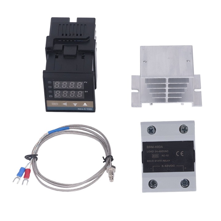 Digitális PID hőmérséklet-szabályozó, Enforose, termosztát K típusú hőelemmel és SSR relével, gyors fűtés, fehér radiátor, 100–240V