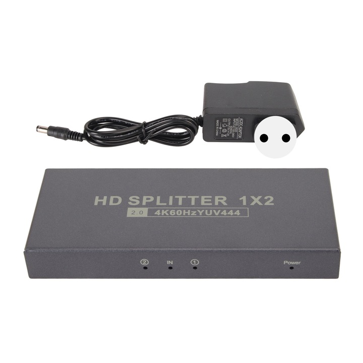 Splitter interfata multimedia HD 1x2 4K 60Hz 18G HDCP2.2 RGB444 1 intrare 2 iesiri Interfata multimedia HD Splitter 2.0 100‑240V