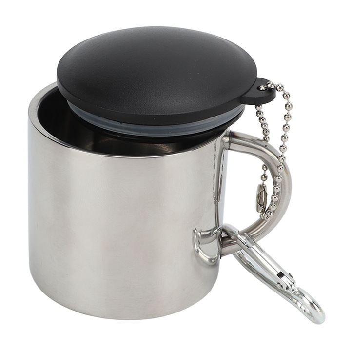 Cana de cafea pentru camping, 110 ml, inox, pentru conservarea caldurii cu catarama de conectare, pentru drumetii in aer liber, Enforose