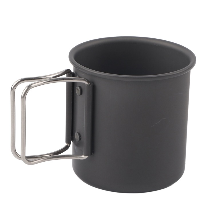Cana de baut in aer liber pentru camping cu maner pliabil Cana de cafea din aliaj de aluminiu, neagra