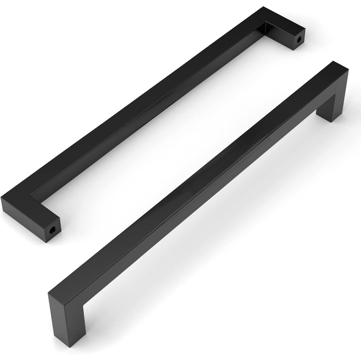 Set de 10 manere pentru dulap, din otel inoxidabil, 224 mm distanta intre gauri, culoare negru