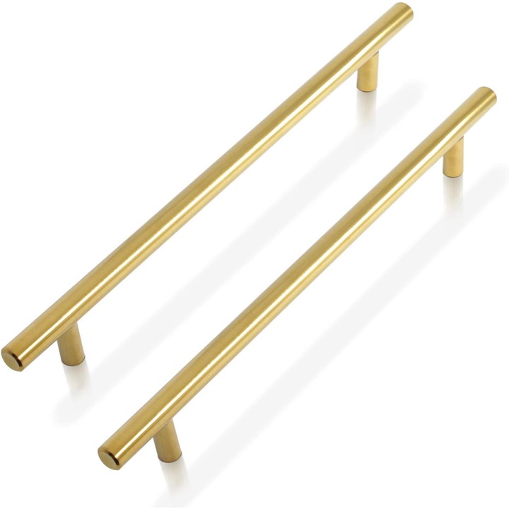 Set de 15 Manere pentru Mobilier, Probrico, din Otel Inoxidabil, in forma de T, Distanta gauri 224mm/Lungime 288mm, auriu