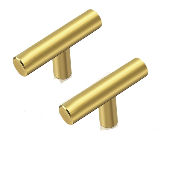 Set 10 manere mobila Probrico, din otel inoxidabil, 50mm lungime, 32 mm inaltime, aurii, forma T