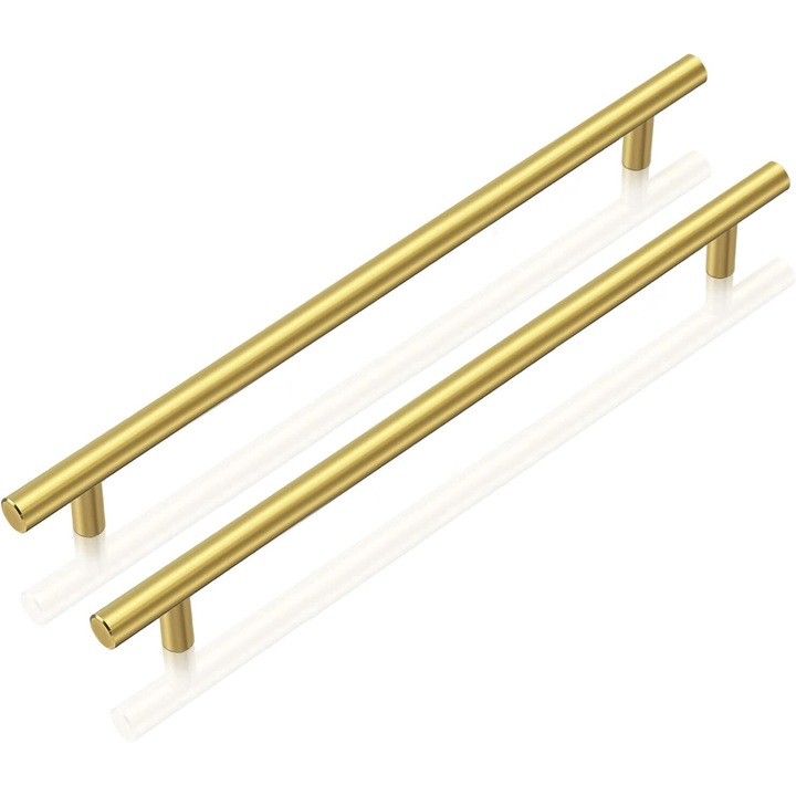 Set de 12 Manere pentru Mobilier, Probrico, din Otel Inoxidabil, in forma de T, Distanta gauri 192mm/Lungime 256mm, auriu