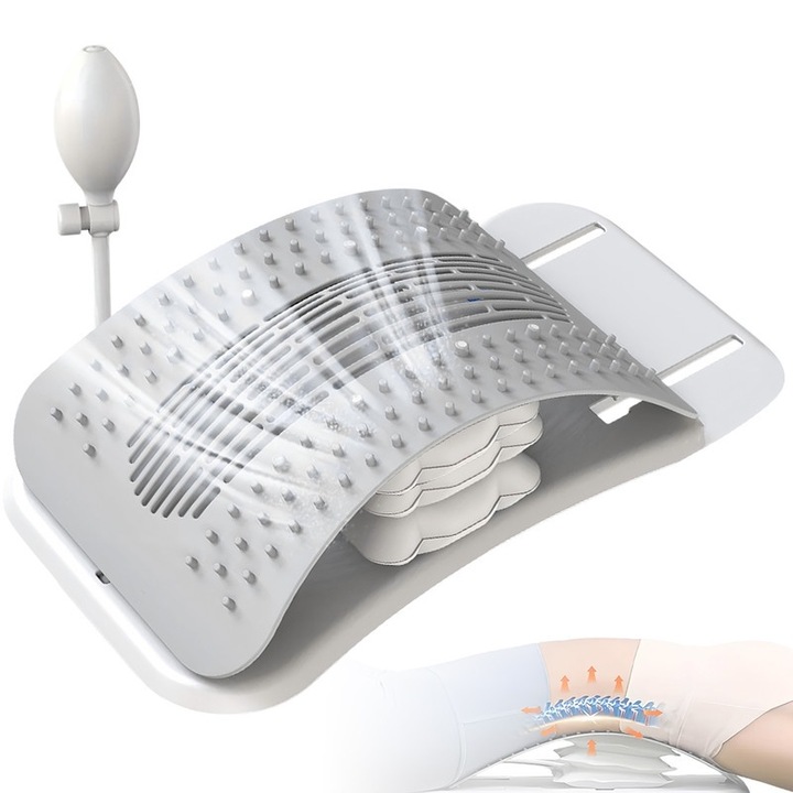 Dispozitiv de intindere a spatelui cu perna cu aer, ajustabil, pentru ameliorarea durerilor lombare, gri, 21.5x38cm