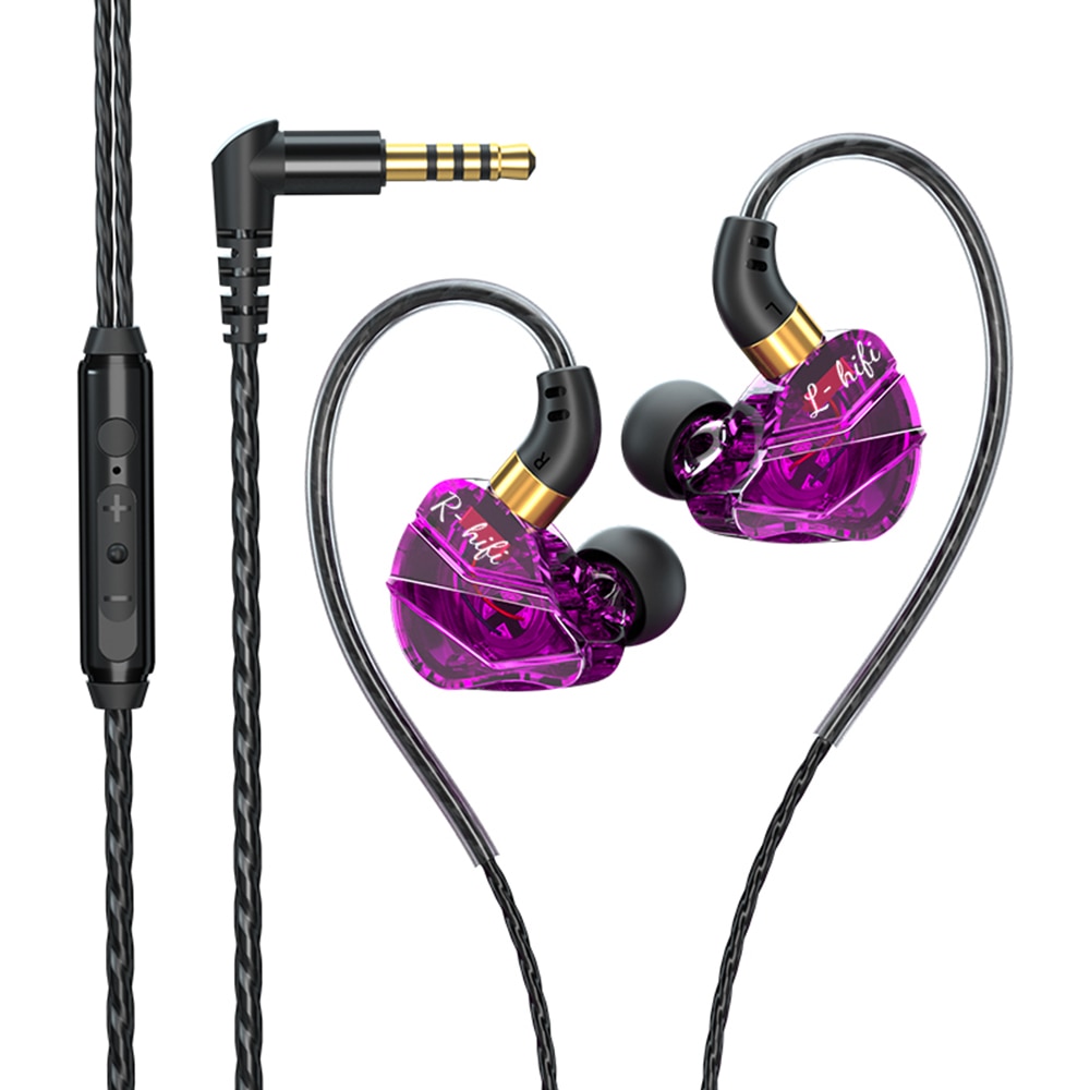 Casti cu fir, in-ear, violet transparent, 90 jack 3.5mm, lungime cablu 125cm, microfon