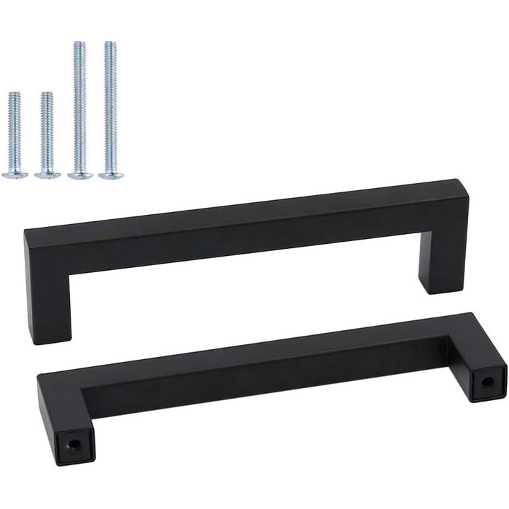 Set 10 manere mobila, din Otel Inoxidabil, Distanta gauri 128mm/Lungime 140 mm, negru