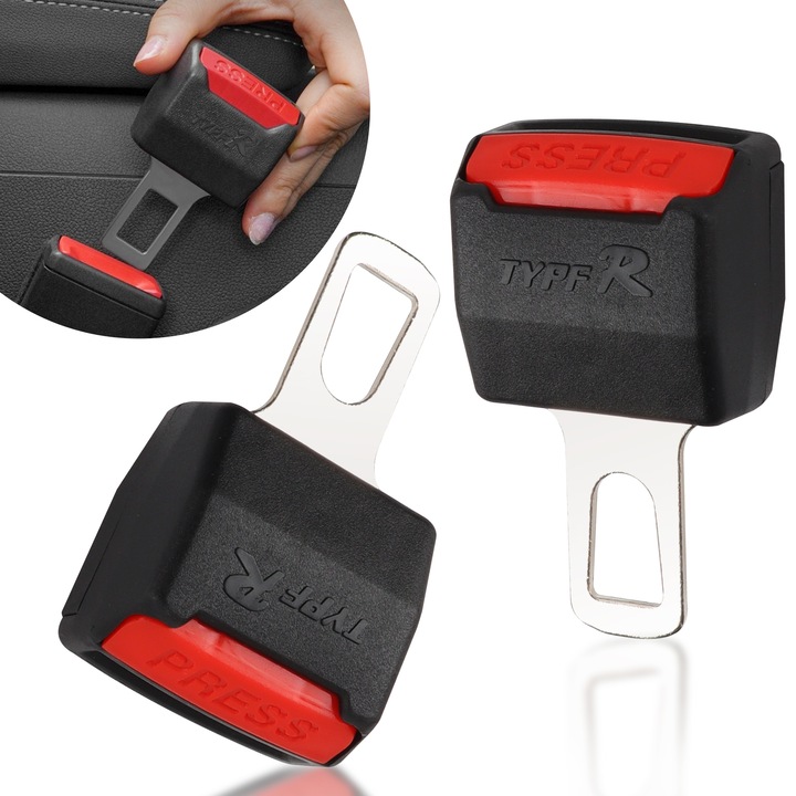 Комплект от 2 адаптера за колан, универсален, 9 см, адаптер за кола, с метална катарама, качествен адаптер за колан, подходящ за повечето автомобилни части, черен/червен