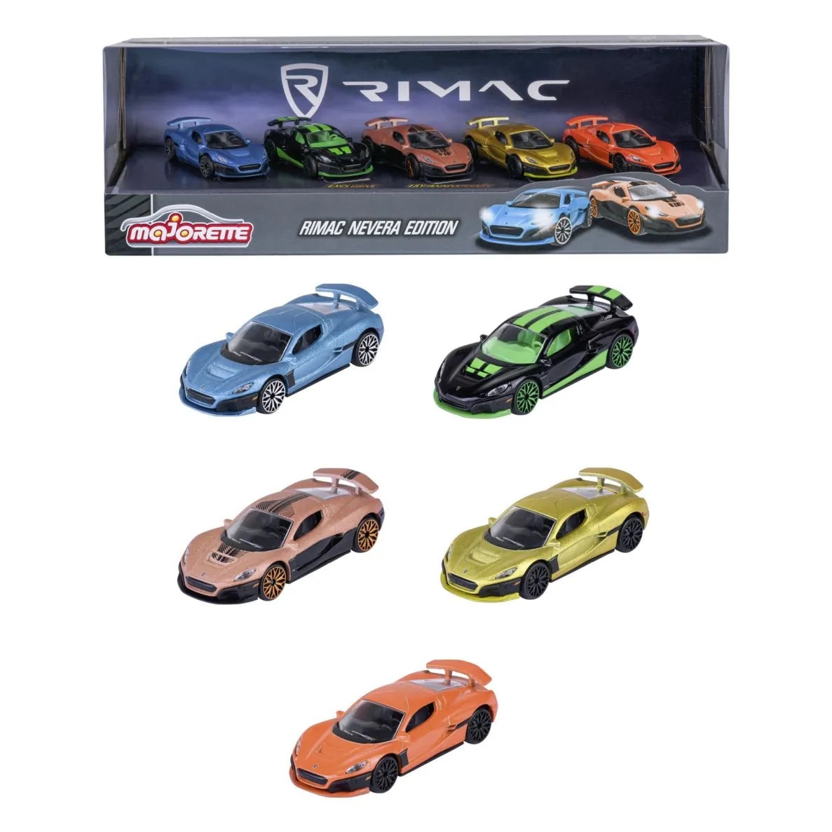 Set 5 mașinuțe Majorette Rimac Nevera, 7, 5cm, diverse culori