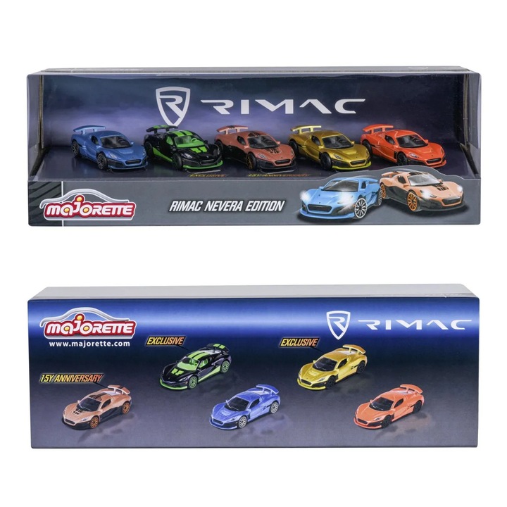 Set 5 mașinuțe Majorette Rimac Nevera, 7, 5cm, diverse culori