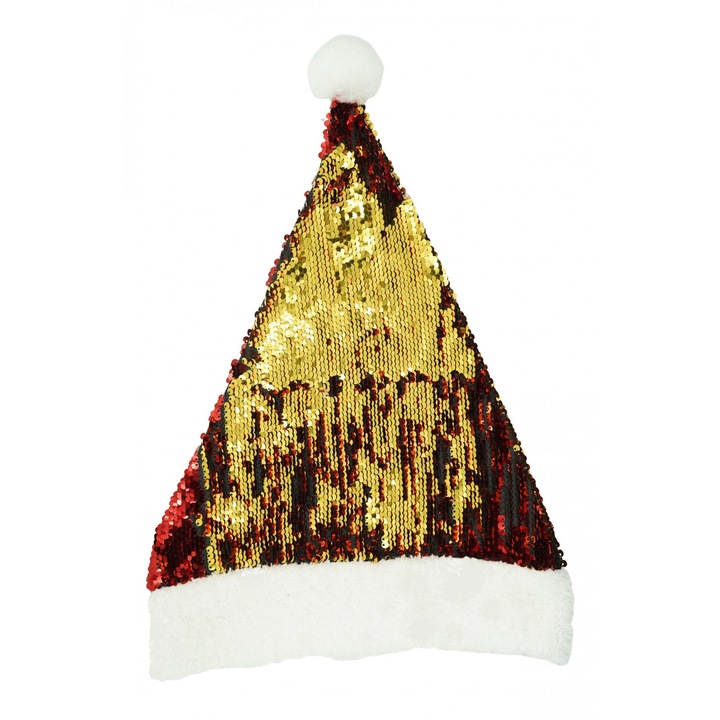 Mikulás sapka, strasszokkal, 2 színben, piros - arany, univerzális méretű, textil anyagú