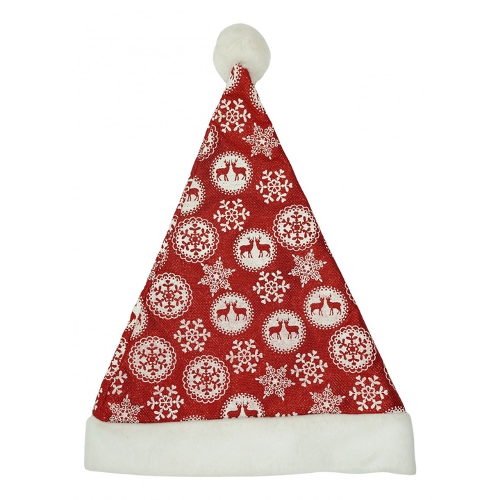 Caciulita de Mos Craciun, By Fitilomania, cu ornament fulg de nea si sclipici, rosie, marime universala, material textil