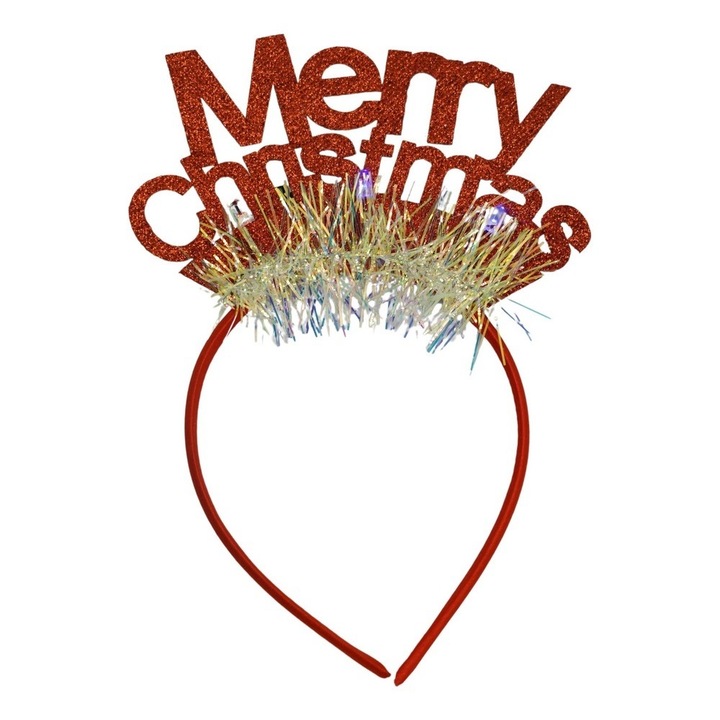 Merry Christmas fejpánt/kör, piros csillámmal, normál méretben