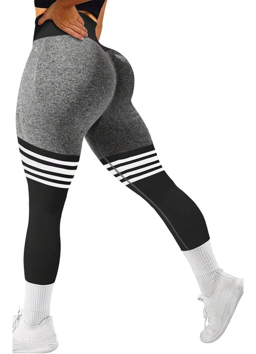 Colanti TREXORA, talie inalta, efect strans, dungi, gri, L