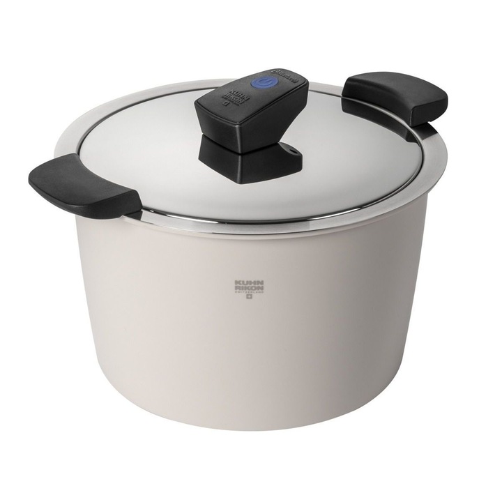 Интелигентен съд за готвене Kuhn Rikon, Hotpan Comfort, 5 литра, Ø 22 см, контрол чрез приложение, сензор за температура, първокласно качество, неръждаема стомана, съвместим с всички източници на топлина, поддържа храната гореща, крем